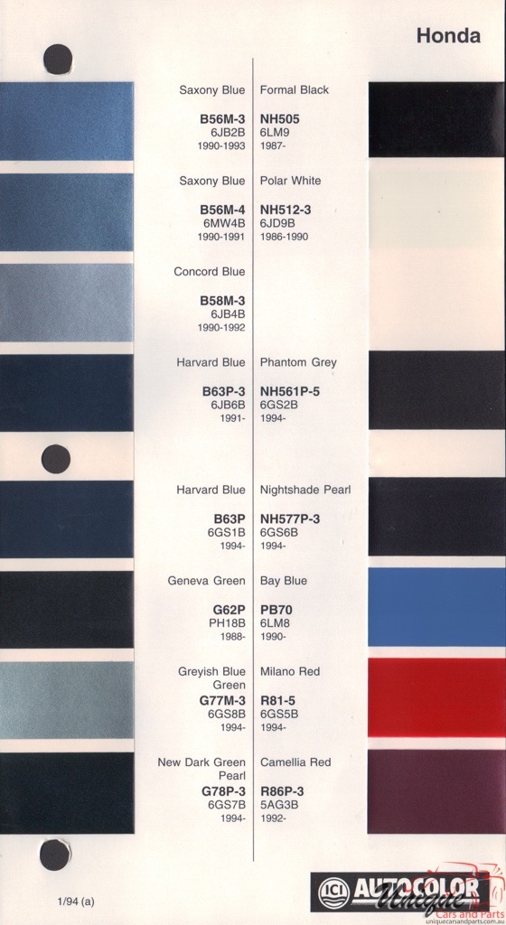 1990-1994 Honda Paint Charts Autocolor 2